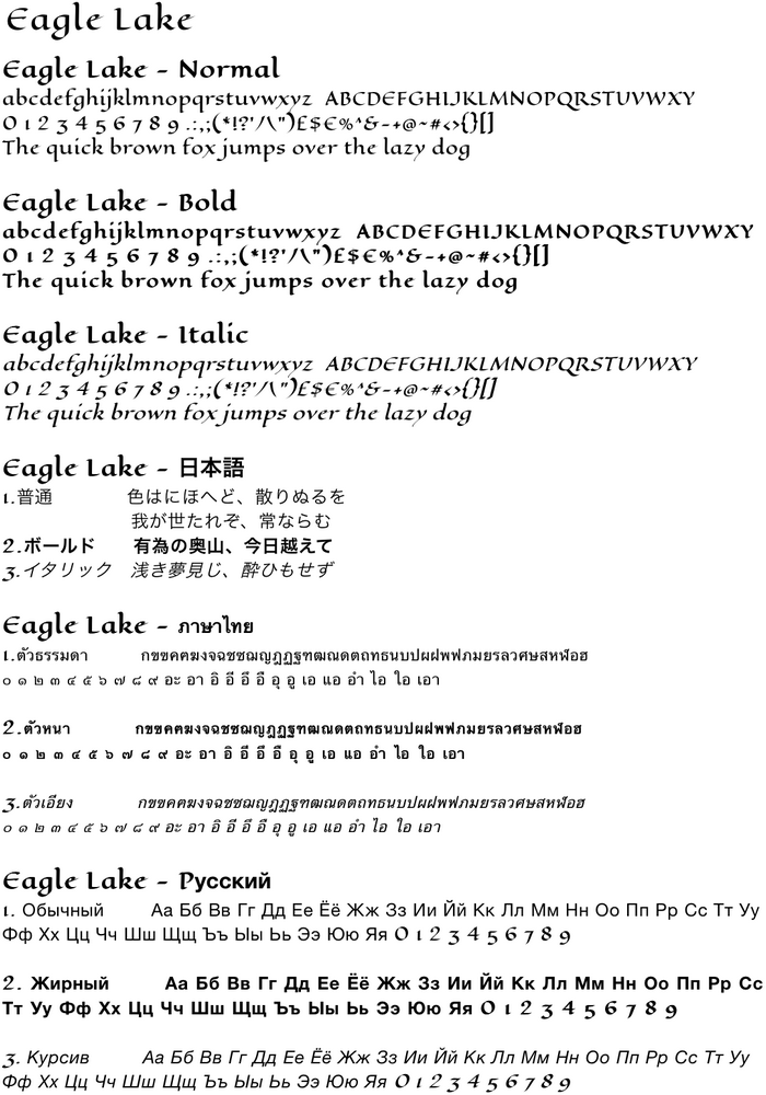 Sample text with Eagle Lake character font.