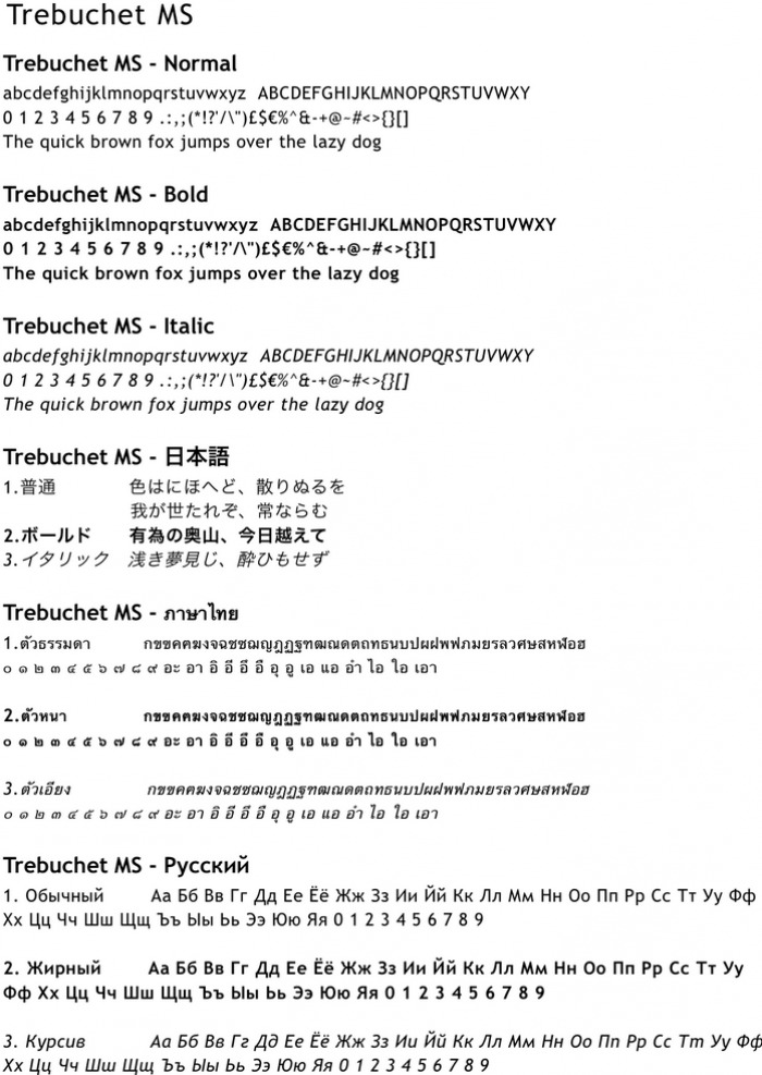 Sample text showing the Trebuchet MS character font.